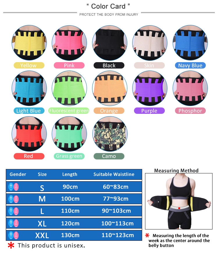 Colorful Neoprene Waist Trainers for Back Support Belt Magnetic Back Brace Band Unisex